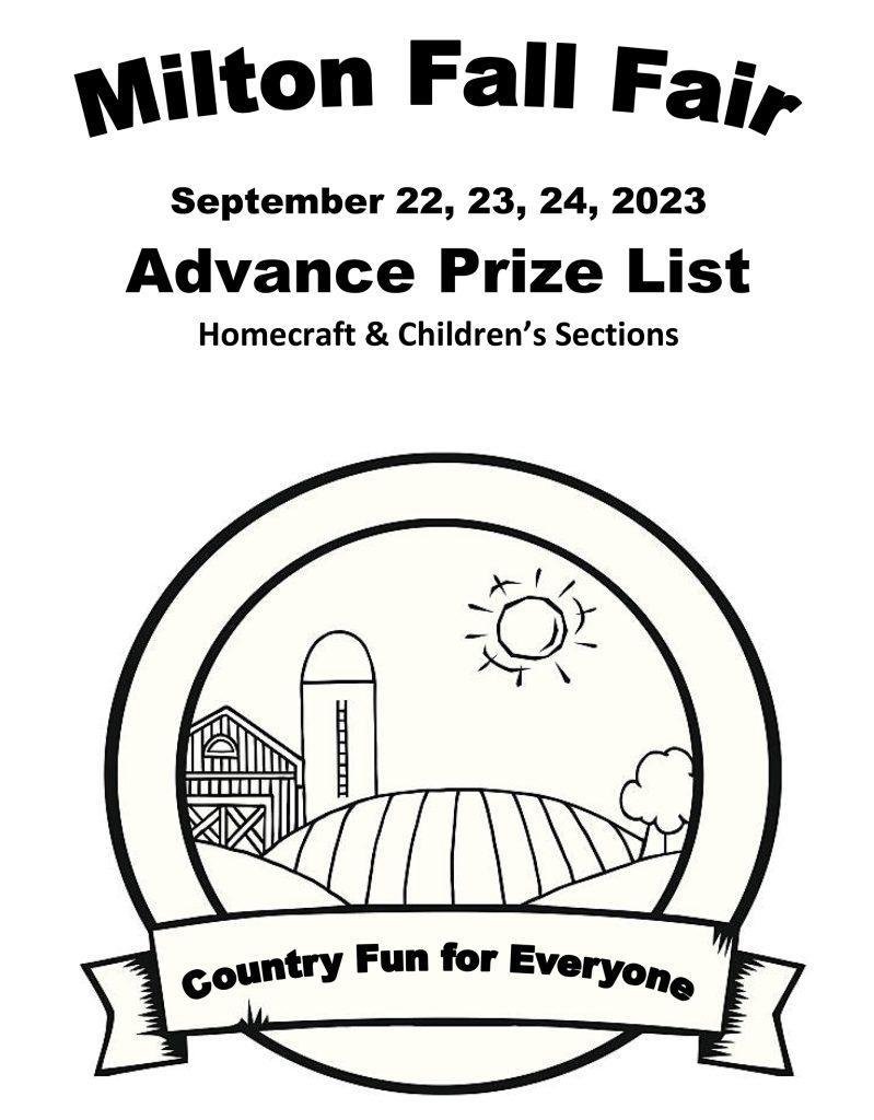 Milton Fall Fair, September 22, 23, 24, 2023. Advance Prize list cover